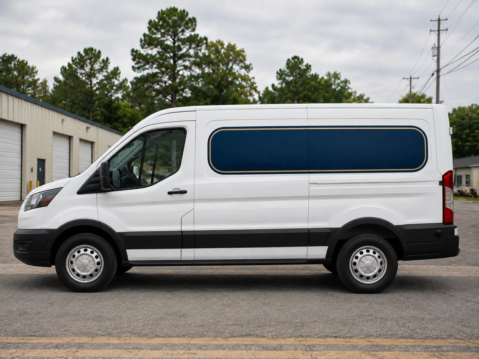 Concept design: service van with a navy and gold side panel graphic