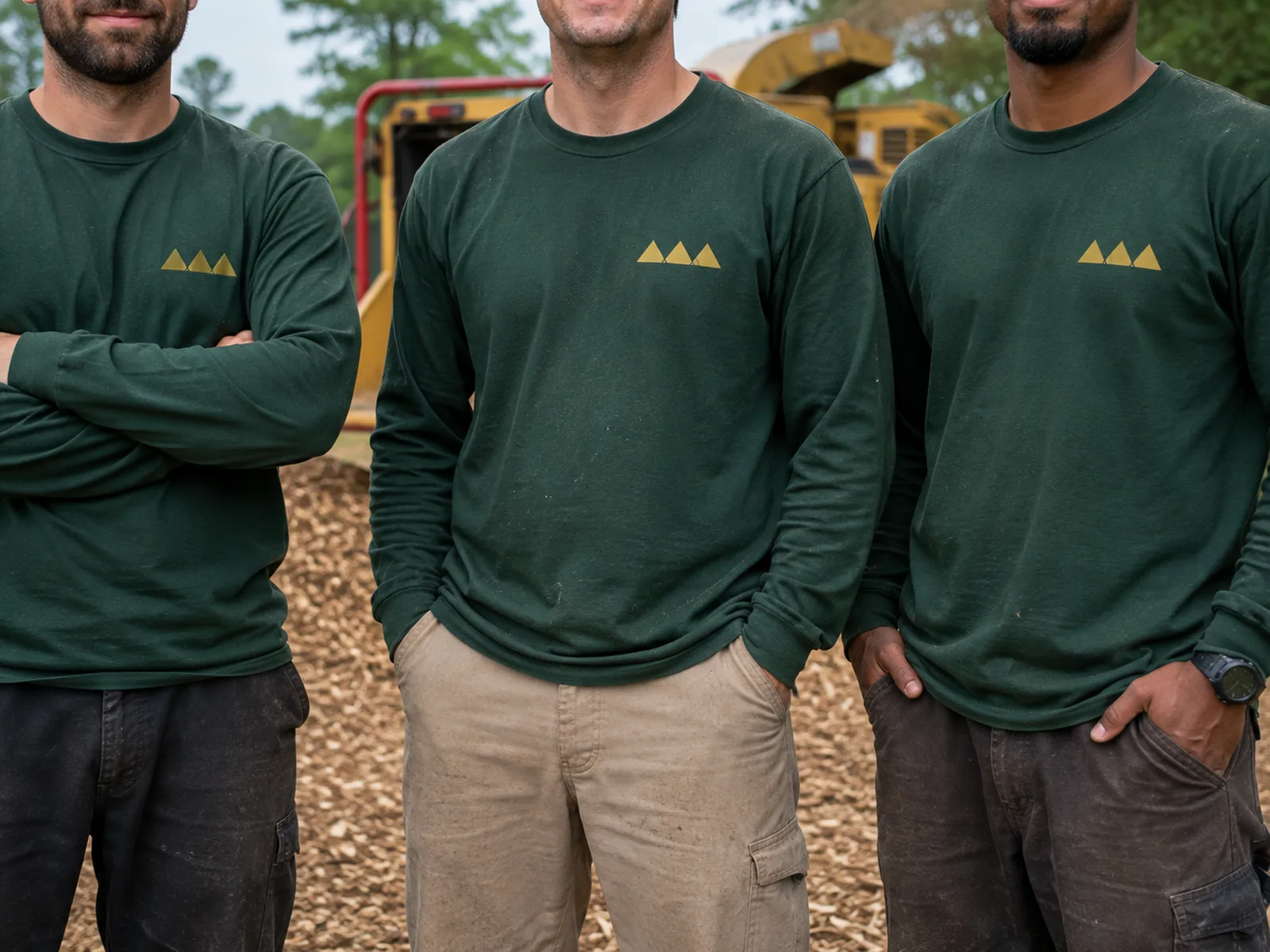 Concept design: green crew shirts with a gold pine mark